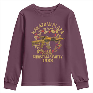 Nakatomi Plaza Christmas Party Youth Sweatshirt American Patriotic Gold Holly Wreath Machine Gun TS09 Maroon Print Your Wear