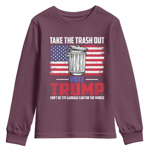 Trump 2024 Youth Sweatshirt Dont Be The Garbage Can For The World Take The Trash Out TS09 Maroon Print Your Wear