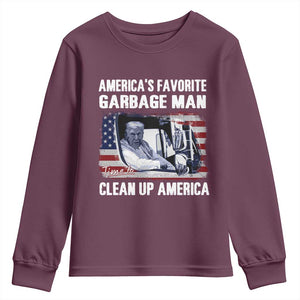 Trump 2024 Youth Sweatshirt America's Favorite Garbage Man Time To Clean Up American TS09 Maroon Print Your Wear