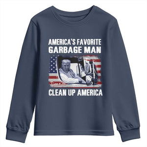 Trump 2024 Youth Sweatshirt America's Favorite Garbage Man Time To Clean Up American TS09 Navy Print Your Wear