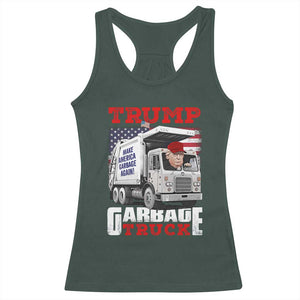 Trump 2024 Racerback Tank Top Trump Garbage Truck TS09 Dark Forest Green Print Your Wear