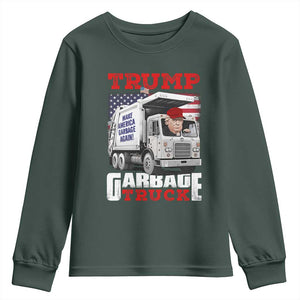 Trump 2024 Youth Sweatshirt Trump Garbage Truck TS09 Dark Forest Green Print Your Wear