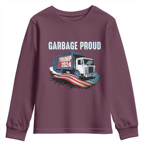 Trump 2024 Youth Sweatshirt Garbage Proud Trump Garbage Truck TS09 Maroon Print Your Wear