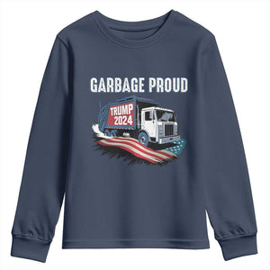 Trump 2024 Youth Sweatshirt Garbage Proud Trump Garbage Truck TS09 Navy Print Your Wear