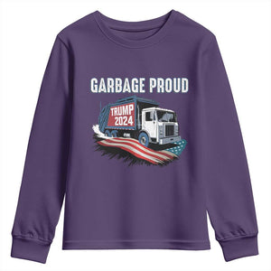Trump 2024 Youth Sweatshirt Garbage Proud Trump Garbage Truck TS09 Purple Print Your Wear