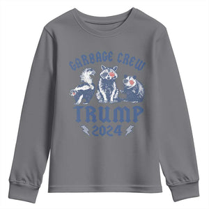 Trump 2024 Youth Sweatshirt Garbage Crew Team Trash Raccoon Opossum Rat TS09 Charcoal Print Your Wear