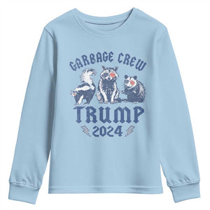 Trump 2024 Youth Sweatshirt Garbage Crew Team Trash Raccoon Opossum Rat TS09 Light Blue Print Your Wear