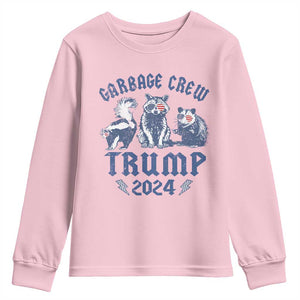 Trump 2024 Youth Sweatshirt Garbage Crew Team Trash Raccoon Opossum Rat TS09 Light Pink Print Your Wear