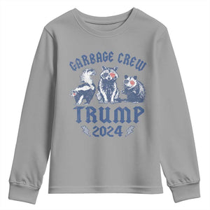 Trump 2024 Youth Sweatshirt Garbage Crew Team Trash Raccoon Opossum Rat TS09 Sport Gray Print Your Wear