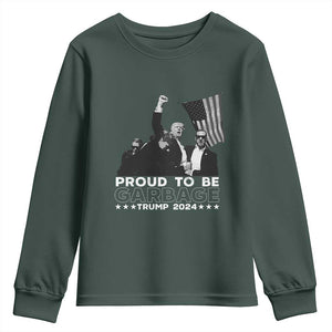 Trump 2024 Youth Sweatshirt Proud To Be Garbage TS09 Dark Forest Green Print Your Wear
