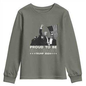 Trump 2024 Youth Sweatshirt Proud To Be Garbage TS09 Military Green Print Your Wear