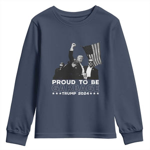 Trump 2024 Youth Sweatshirt Proud To Be Garbage TS09 Navy Print Your Wear