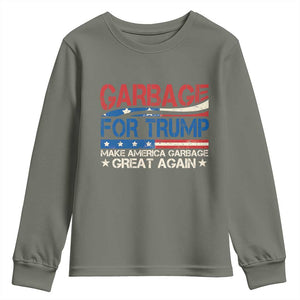 Trump 2024 Youth Sweatshirt Garbage For Trump Make America Garbage Great Again TS09 Military Green Print Your Wear