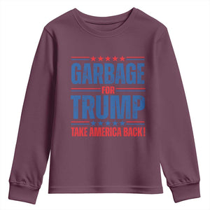 Trump 2024 Youth Sweatshirt Garbage For Trump Take America Back TS09 Maroon Print Your Wear