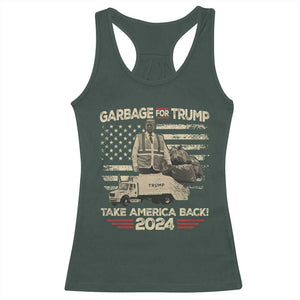 Trump 2024 Racerback Tank Top Garbage For Trump Truck Take America Back TS09 Dark Forest Green Print Your Wear