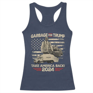 Trump 2024 Racerback Tank Top Garbage For Trump Truck Take America Back TS09 Navy Print Your Wear