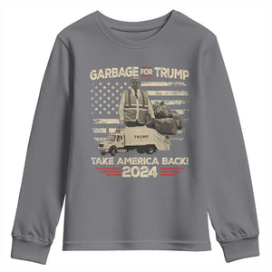 Trump 2024 Youth Sweatshirt Garbage For Trump Truck Take America Back TS09 Charcoal Print Your Wear