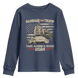 Trump 2024 Youth Sweatshirt Garbage For Trump Truck Take America Back TS09 Navy Print Your Wear