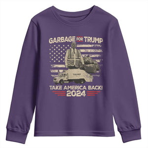 Trump 2024 Youth Sweatshirt Garbage For Trump Truck Take America Back TS09 Purple Print Your Wear