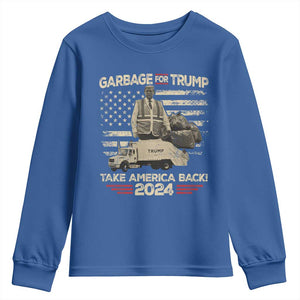Trump 2024 Youth Sweatshirt Garbage For Trump Truck Take America Back TS09 Royal Blue Print Your Wear