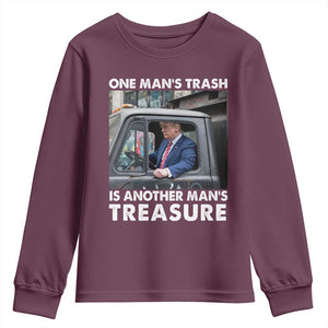 Trump Garbage Truck 2024 Youth Sweatshirt One Man's Trash Is Another Man's Treasure TS09 Maroon Print Your Wear