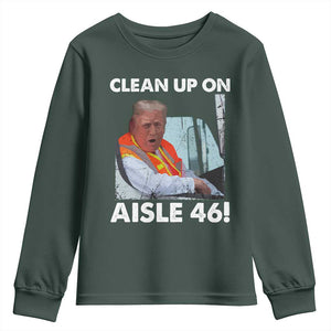 Trump Garbage Truck 2024 Youth Sweatshirt Clean Up On Aisle 46 TS09 Dark Forest Green Print Your Wear