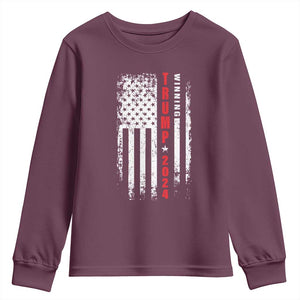 Trump 2024 Youth Sweatshirt Winning US President American Flag Patriotic TS09 Maroon Print Your Wear