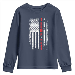 Trump 2024 Youth Sweatshirt Winning US President American Flag Patriotic TS09 Navy Print Your Wear