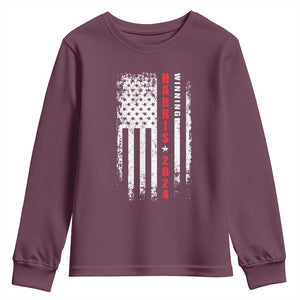 Kamala 2024 Youth Sweatshirt Harris Winning US President American Flag Patriotic TS09 Maroon Print Your Wear
