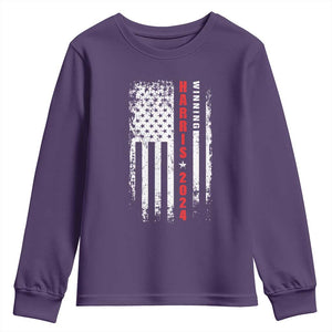 Kamala 2024 Youth Sweatshirt Harris Winning US President American Flag Patriotic TS09 Purple Print Your Wear
