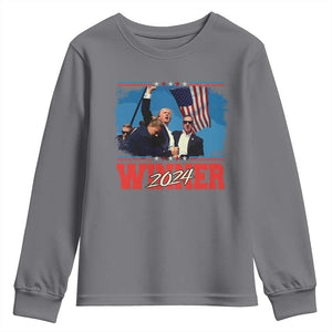 Trump 2024 Youth Sweatshirt Winner US President American Patriotic TS09 Charcoal Print Your Wear