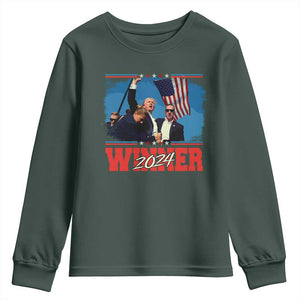 Trump 2024 Youth Sweatshirt Winner US President American Patriotic TS09 Dark Forest Green Print Your Wear
