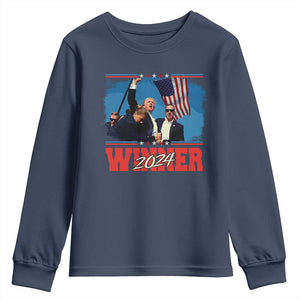 Trump 2024 Youth Sweatshirt Winner US President American Patriotic TS09 Navy Print Your Wear
