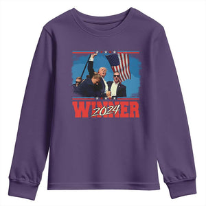 Trump 2024 Youth Sweatshirt Winner US President American Patriotic TS09 Purple Print Your Wear