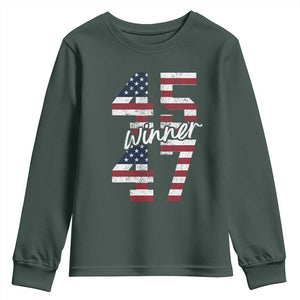 Trump 2024 Youth Sweatshirt Winner 45 47 US President American Patriotic TS09 Dark Forest Green Print Your Wear