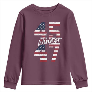 Trump 2024 Youth Sweatshirt Winner 45 47 US President American Patriotic TS09 Maroon Print Your Wear