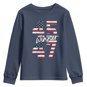 Trump 2024 Youth Sweatshirt Winner 45 47 US President American Patriotic TS09 Navy Print Your Wear