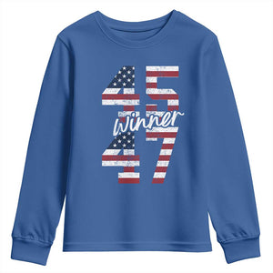 Trump 2024 Youth Sweatshirt Winner 45 47 US President American Patriotic TS09 Royal Blue Print Your Wear