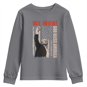 Trump 2024 Youth Sweatshirt We Won God Bless America TS09 Charcoal Print Your Wear