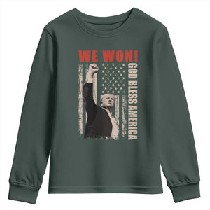 Trump 2024 Youth Sweatshirt We Won God Bless America TS09 Dark Forest Green Print Your Wear