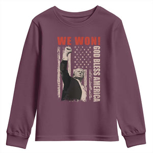 Trump 2024 Youth Sweatshirt We Won God Bless America TS09 Maroon Print Your Wear