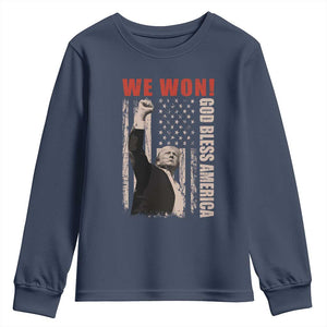 Trump 2024 Youth Sweatshirt We Won God Bless America TS09 Navy Print Your Wear