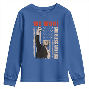 Trump 2024 Youth Sweatshirt We Won God Bless America TS09 Royal Blue Print Your Wear