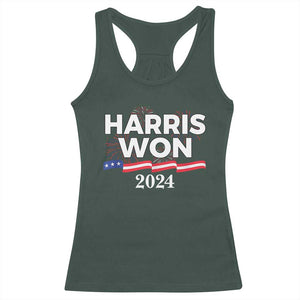 Harris Won 2024 Racerback Tank Top US President American Firework Patriotic TS09 Dark Forest Green Print Your Wear