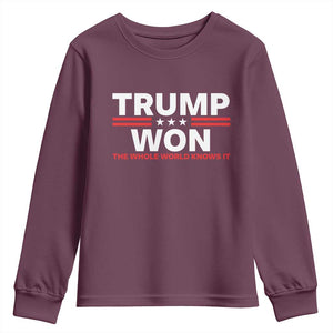 Trump Won 2024 Youth Sweatshirt The Whole World Knows It TS09 Maroon Print Your Wear