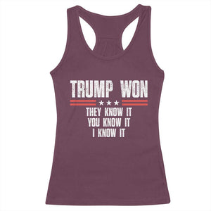 Trump Won 2024 Racerback Tank Top They Know It I Know It You Know It TS09 Maroon Print Your Wear