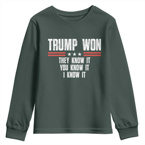 Trump Won 2024 Youth Sweatshirt They Know It I Know It You Know It TS09 Dark Forest Green Print Your Wear
