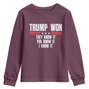 Trump Won 2024 Youth Sweatshirt They Know It I Know It You Know It TS09 Maroon Print Your Wear