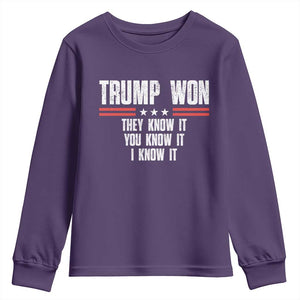 Trump Won 2024 Youth Sweatshirt They Know It I Know It You Know It TS09 Purple Print Your Wear
