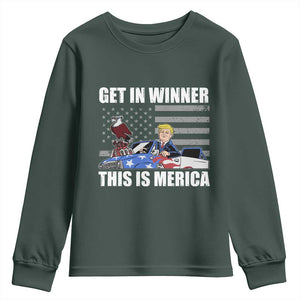 Funny Trump Won 2024 Youth Sweatshirt Get In Winner This Is Merica TS09 Dark Forest Green Print Your Wear